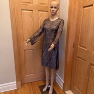 MOS MOSH Size XL - Tan, black and gold dress with gold button accent.